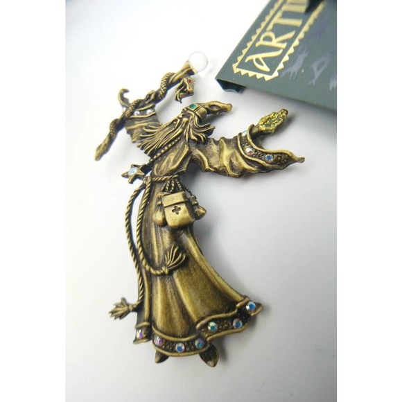 Rare JJ Jonette Artifacts Wizard with Staff and Snake Brooch – Vintage Sorcerer - Picture 2 of 8
